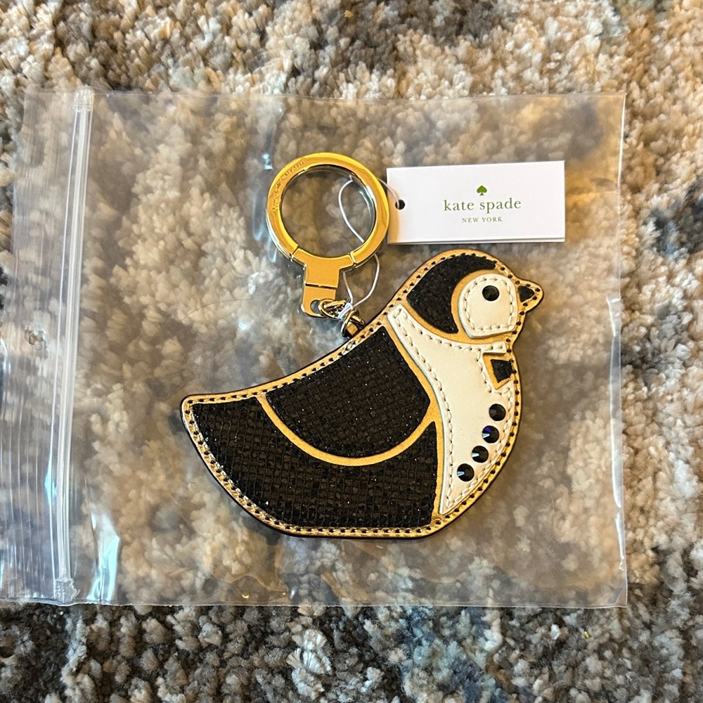 Kate Spade Leather Penguin Keychain NEW